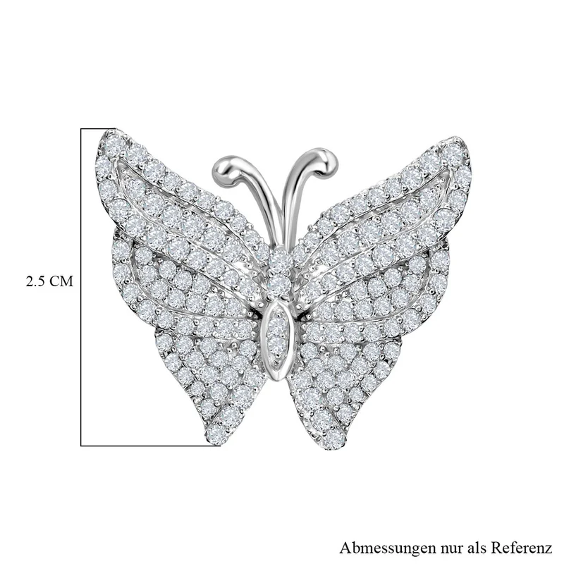 Lustro Stella - Weißer Zirkonia Schmetterlings-Anhänger, 925 Silber platiniert ca. 1.90 ct