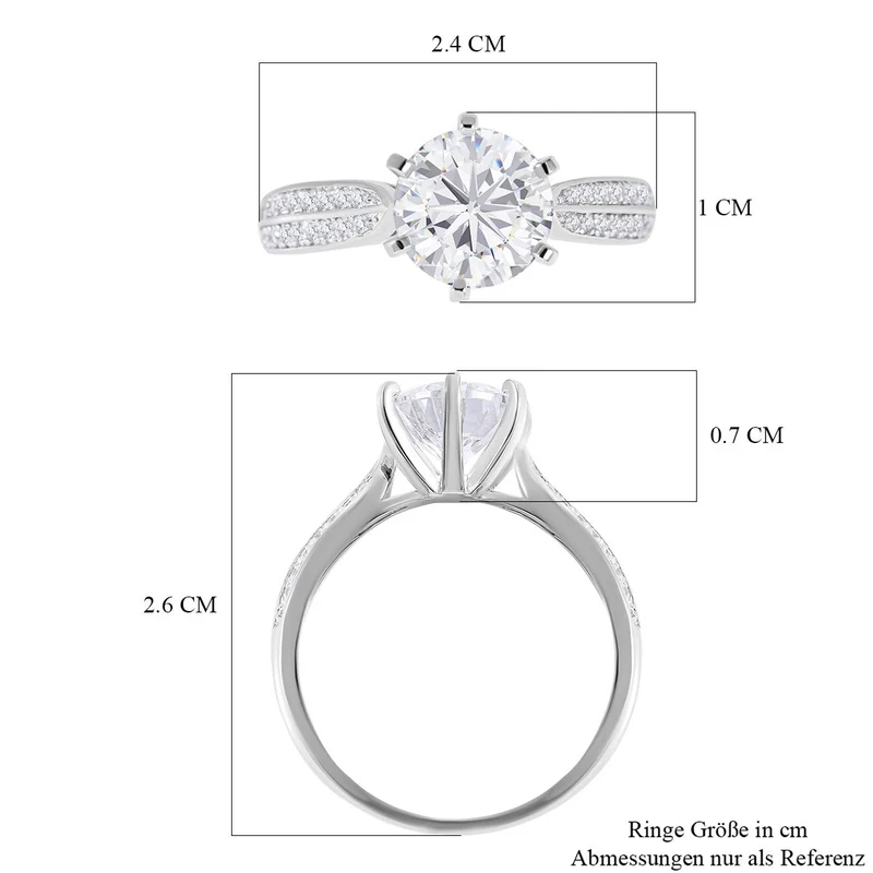 Lustro Stella - Weißer Zirkonia Ring, 925 Silber platiniert ca. 3.69 ct