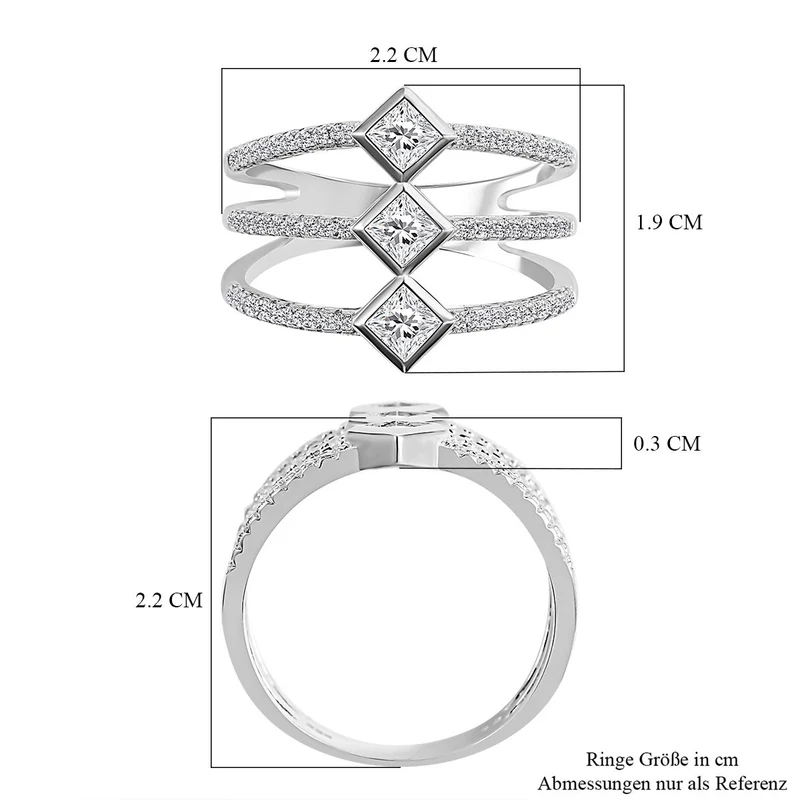 Lustro Stella - Weißer Zirkonia Ring, 925 Silber platiniert ca. 1,39 ct