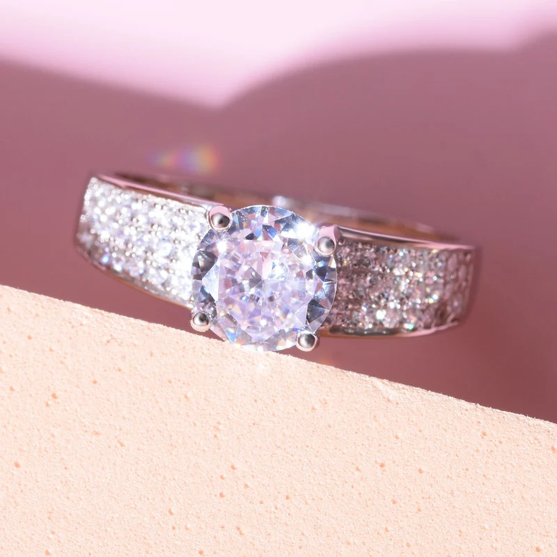 Lustro Stella - Weißer Zirkonia Ring, 925 Silber platiniert ca. 2.55 ct