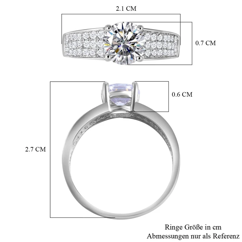 Lustro Stella - Weißer Zirkonia Ring, 925 Silber platiniert ca. 2.55 ct