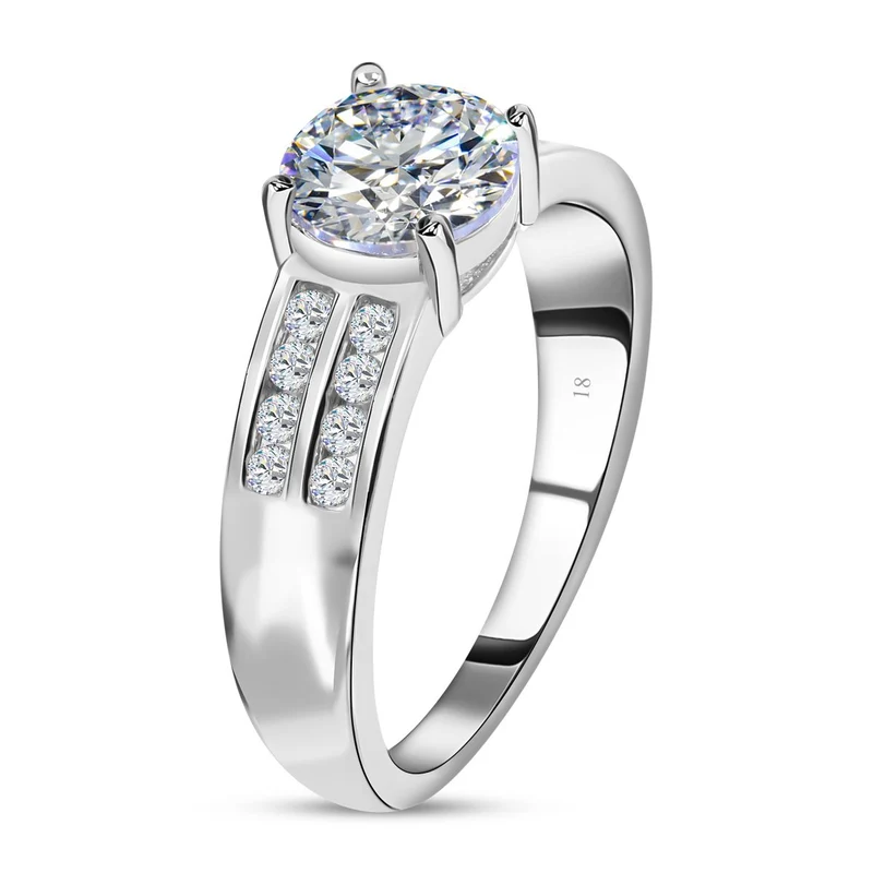 Lustro Stella - Weißer Zirkonia Ring, 925 Silber platiniert ca. 2,52 ct