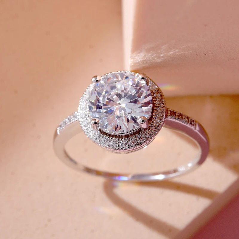 Lustro Stella - Weißer Zirkonia Ring, 925 Silber platiniert ca. 3.65 ct