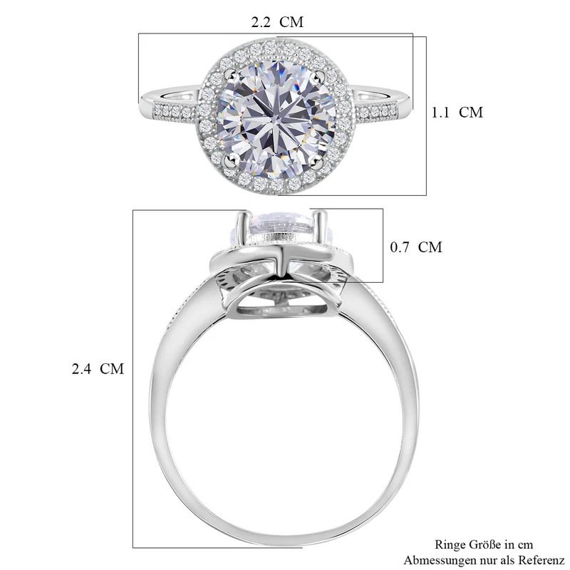 Lustro Stella - Weißer Zirkonia Ring, 925 Silber platiniert ca. 3.65 ct