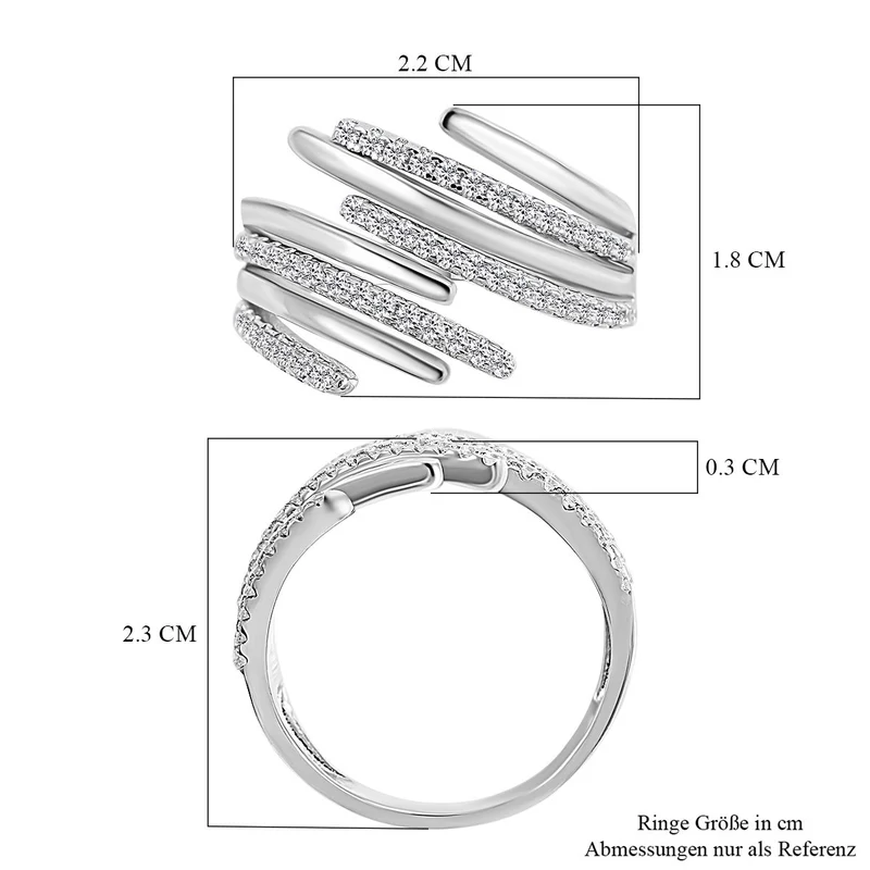 Lustro Stella - Weißer Zirkonia Ring, 925 Silber platiniert ca. 0.73 ct
