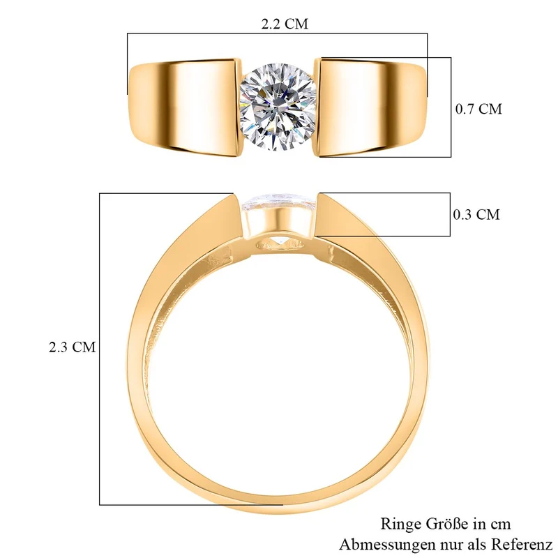 Lustro Stella - Weißer Zirkonia Ring, 925 Silber vergoldet ca. 1,40 ct