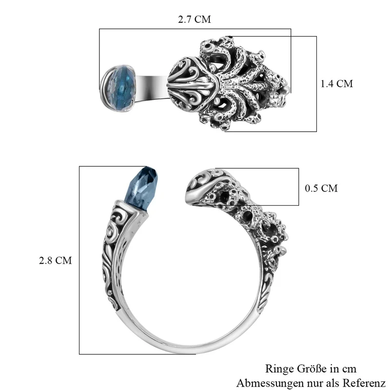 Royal Bali - Himmelblauer Topas Ring, 925 Silber ca. 3,00 ct
