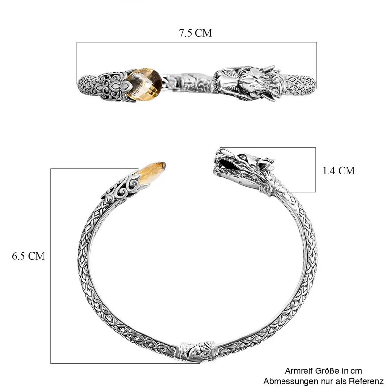 Royal Bali Kollektion - Citrin Armreif, ca. 19 cm, 925 Silber ca. 7.00 ct
