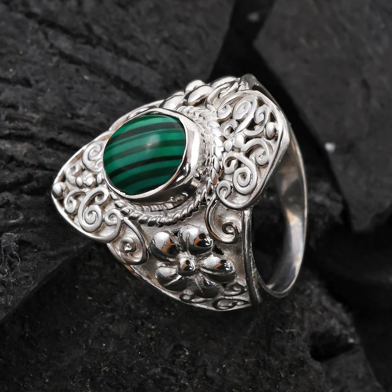Royal Bali - Malachit Ring 925 Silber ca. 2,00 ct