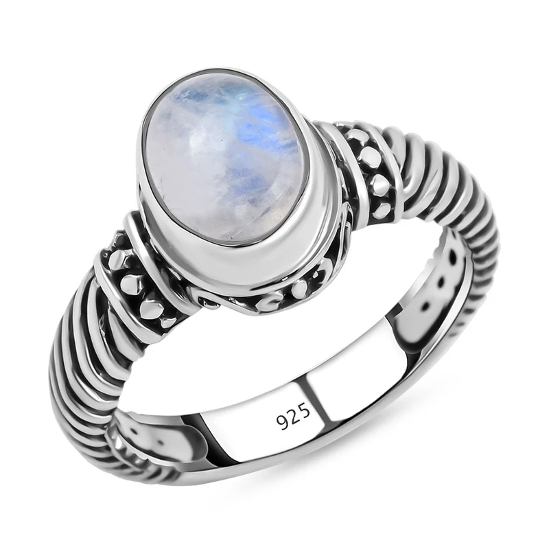 Regenbogen Mondstein Ring, 925 Silber,, ca. 2.25 ct