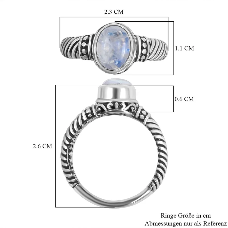 Regenbogen Mondstein Ring, 925 Silber,, ca. 2.25 ct