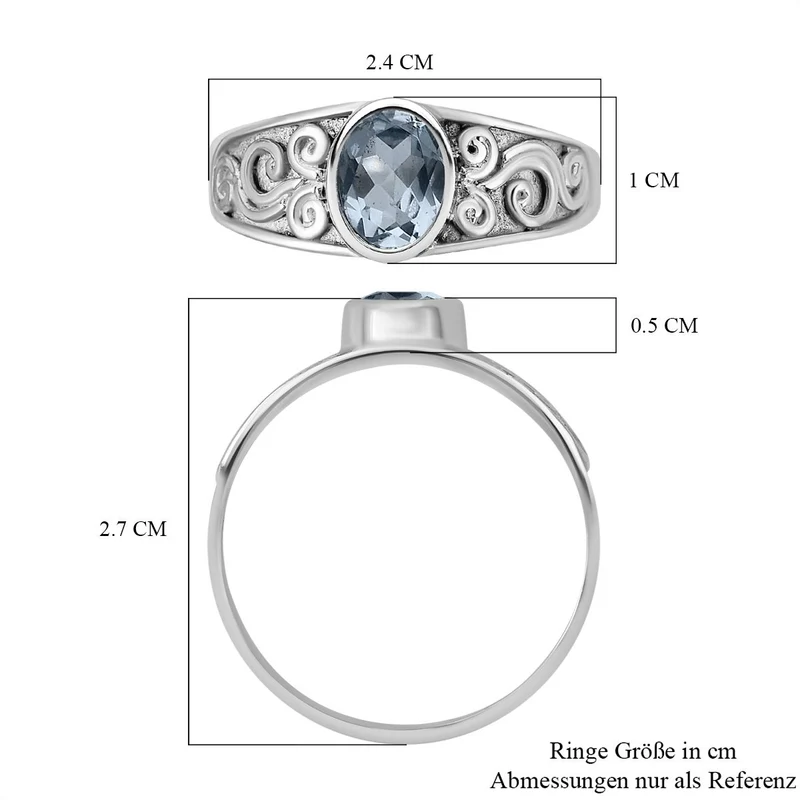 Royal Bali Kollektion - Himmelblauer Topas Ring, 925 Silber ca. 1,46 ct