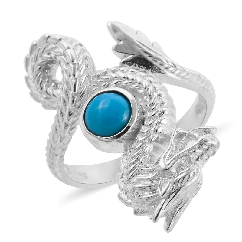 Royal Bali Kollektion - natürlicher Sleeping Beauty Türkis Drachen-Ring, 925 Silber ca. 0,40 ct