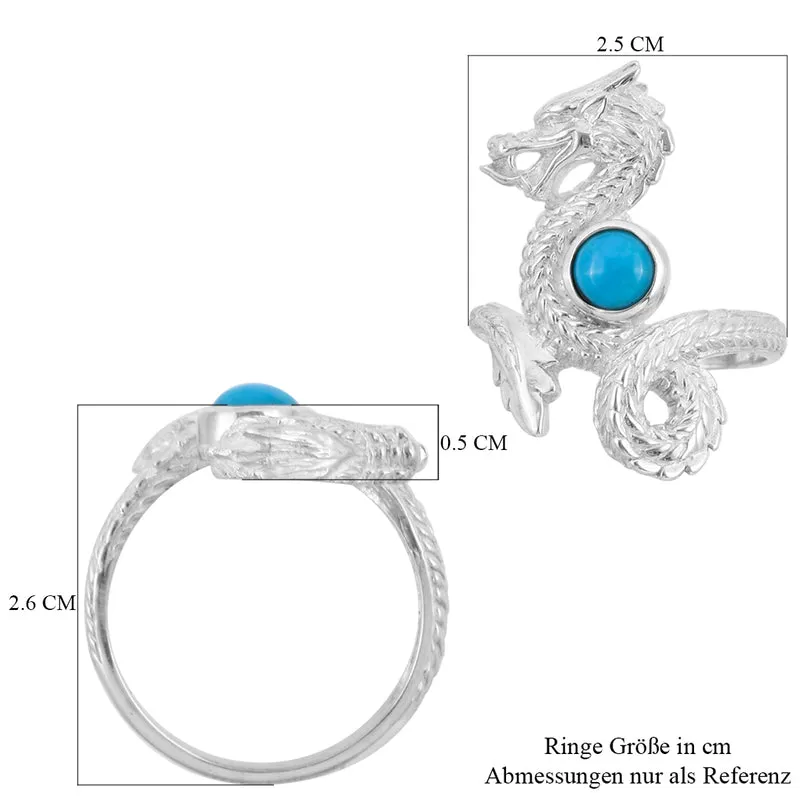 Royal Bali Kollektion - natürlicher Sleeping Beauty Türkis Drachen-Ring, 925 Silber ca. 0,40 ct
