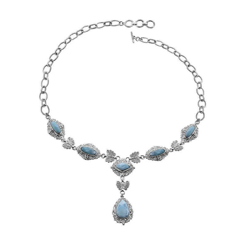 Royal Bali Kollektion- Larimar Halskette, 50 cm, 925 Silber -31,86 ct.