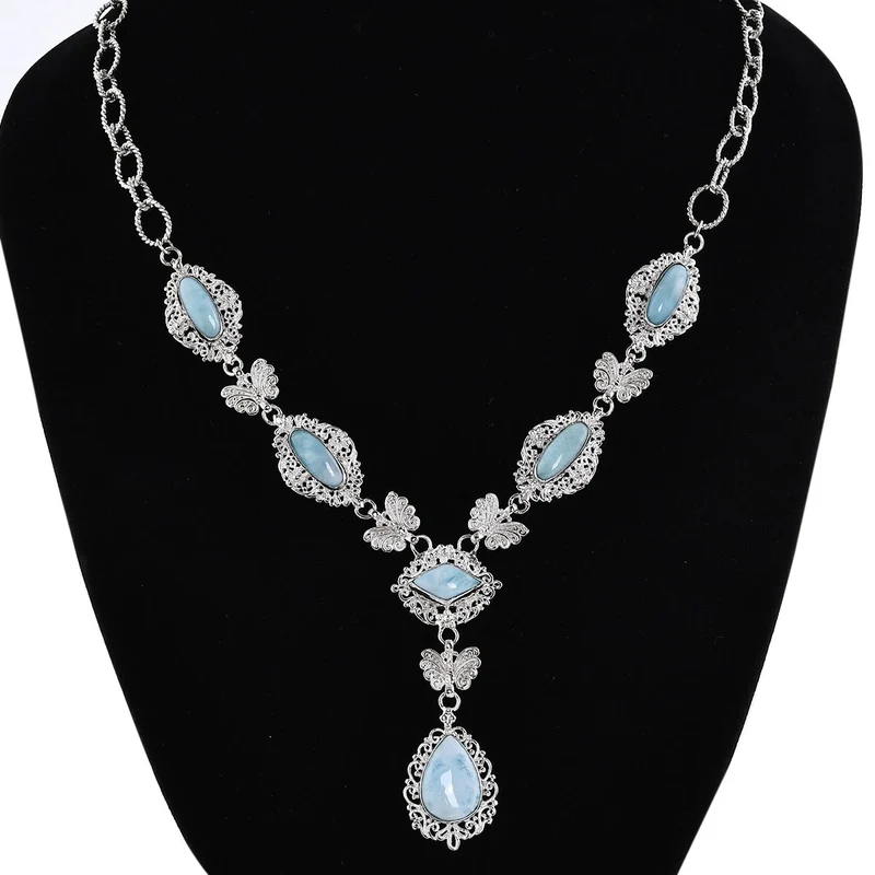 Royal Bali Kollektion- Larimar Halskette, 50 cm, 925 Silber -31,86 ct.