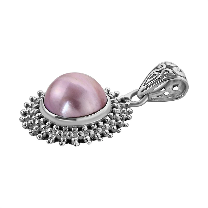 Royal Bali Kollektion - weiße Mabe Perle Anhänger 925 Silber