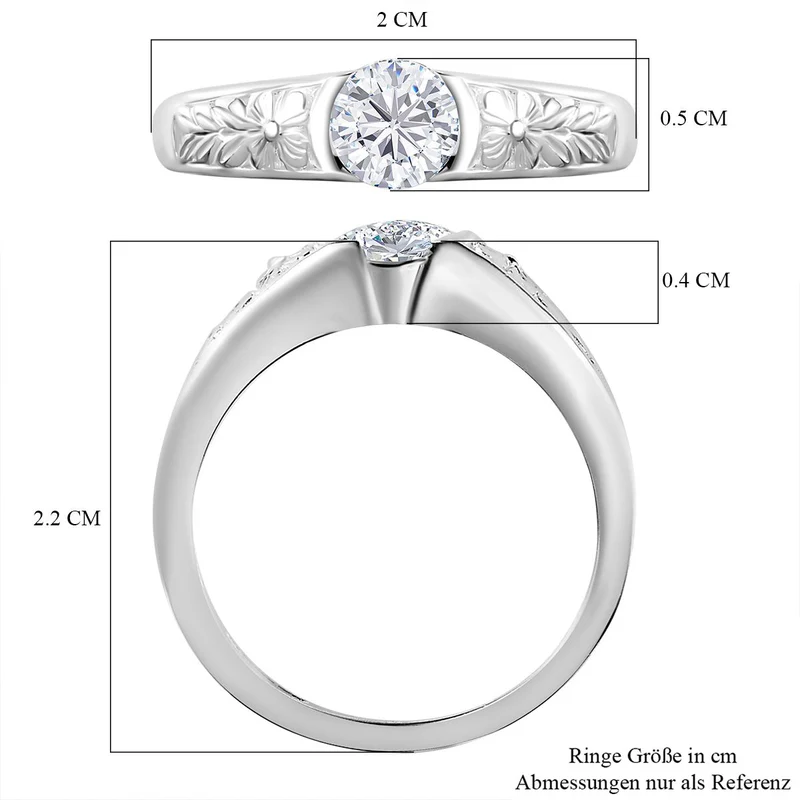 Lustro Stella - Weißer Zirkonia Ring, 925 Silber ca. 0.89 ct
