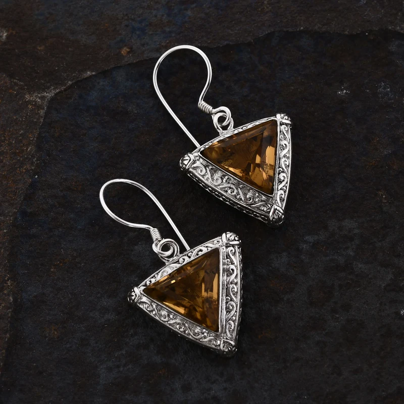 Royal Bali Kollektion - Citrin Ohrringe 925 Silber ca. 9.62 ct