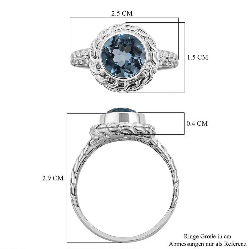 Royal Bali - Himmelblauer Topas Ring, 925 Silber ca. 3.54 ct
