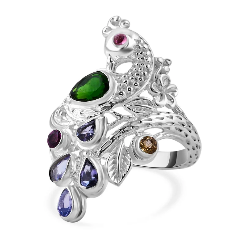 Royal Bali Natürlicher Chromdiopsid, Tansanit Ring, 925 Silber ca. 1.88 ct