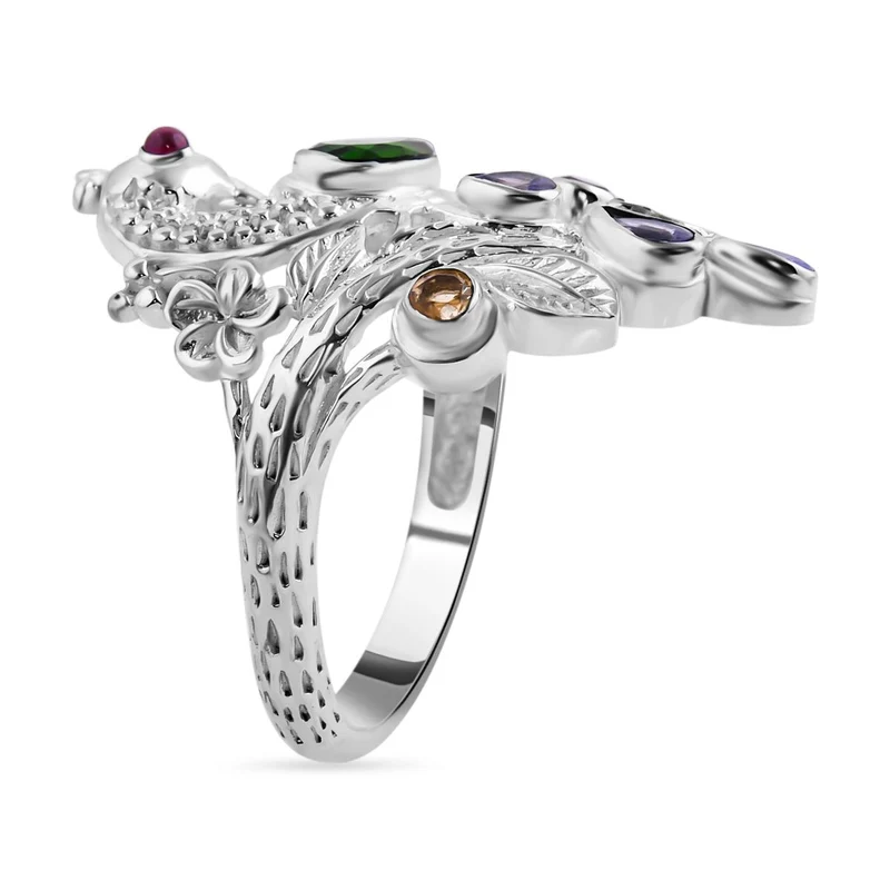 Royal Bali Natürlicher Chromdiopsid, Tansanit Ring, 925 Silber ca. 1.88 ct