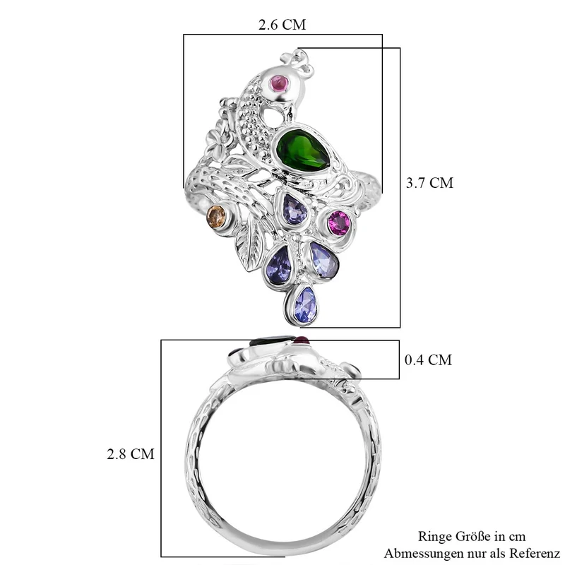 Royal Bali Natürlicher Chromdiopsid, Tansanit Ring, 925 Silber ca. 1.88 ct
