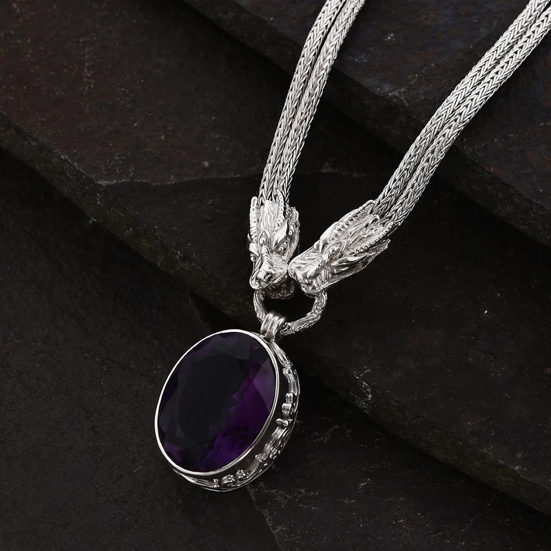 Royal Bali - Afrikanischer Amethyst Halskette, ca. 50 cm, 925 Silber, ca. 23.72 ct