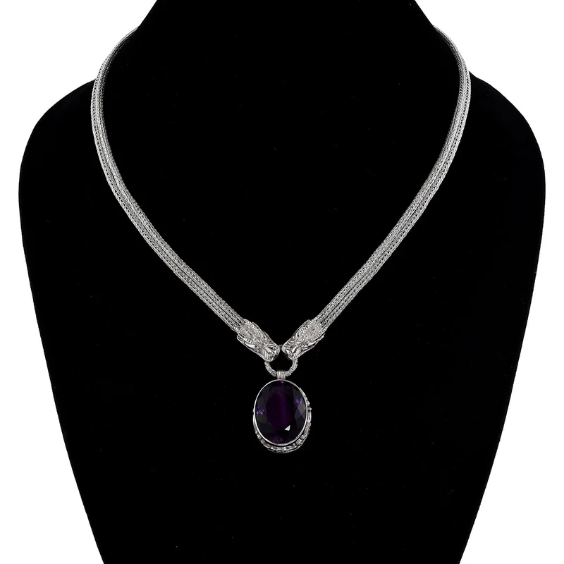 Royal Bali - Afrikanischer Amethyst Halskette, ca. 50 cm, 925 Silber, ca. 23.72 ct
