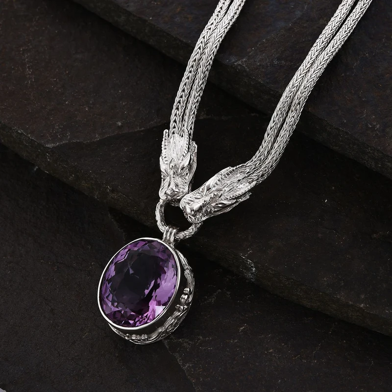 Royal Bali - Afrikanischer Amethyst Halskette, ca. 50 cm, 925 Silber, ca. 23.72 ct