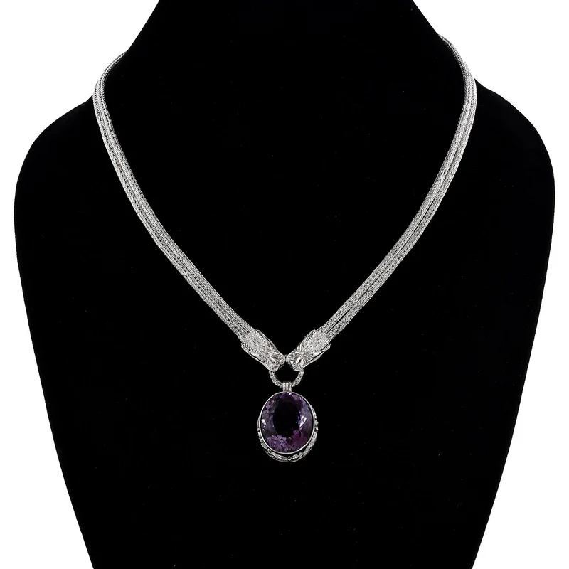 Royal Bali - Afrikanischer Amethyst Halskette, ca. 50 cm, 925 Silber, ca. 23.72 ct