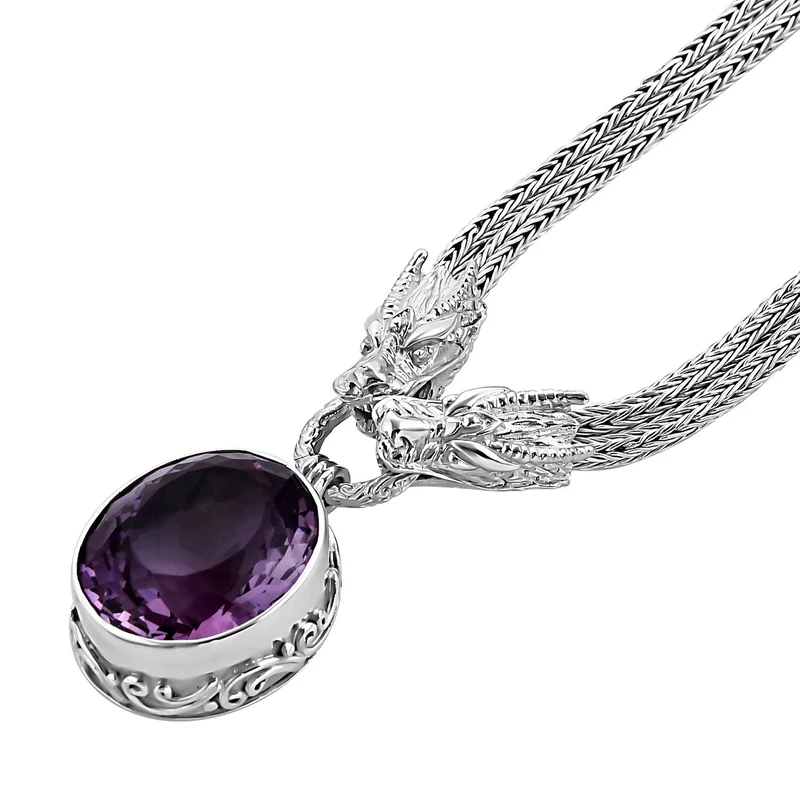 Royal Bali - Afrikanischer Amethyst Halskette, ca. 50 cm, 925 Silber, ca. 23.72 ct