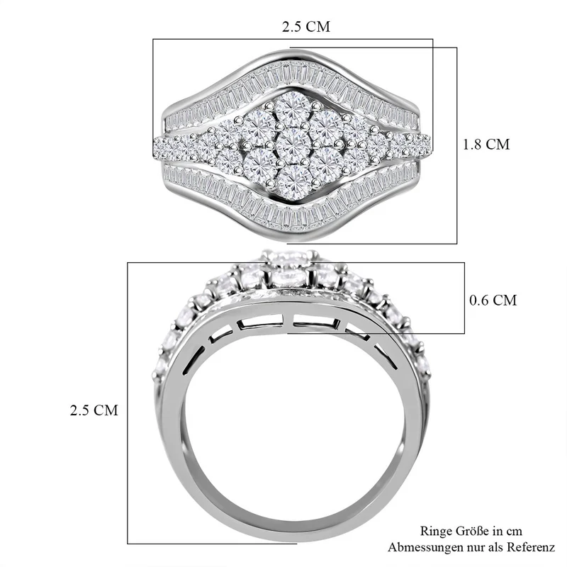 LUSTRO STELLA - Weißer Zirkonia Ring, 925 Silber rhodiniert, ca. 2.54 ct