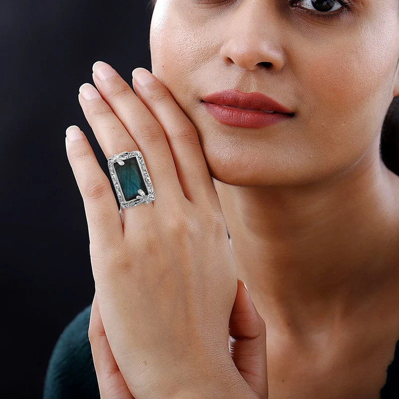 Royal Bali Kollektion - Labradorit Ring, 925 Silber ca. 25.27 ct