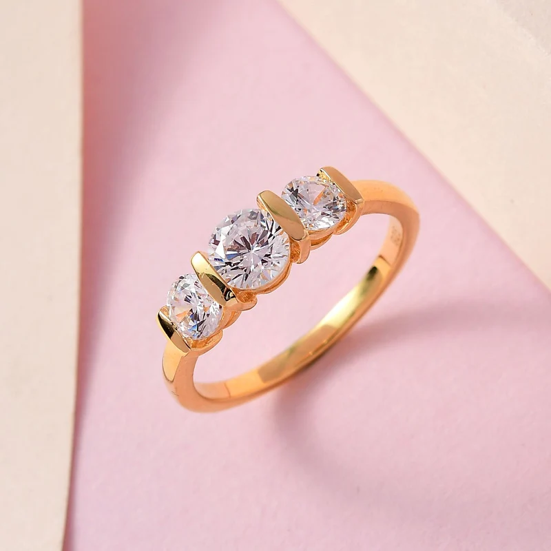 Zirkonia Ring, 925 Silber vergoldet, , ca. 1.78 ct