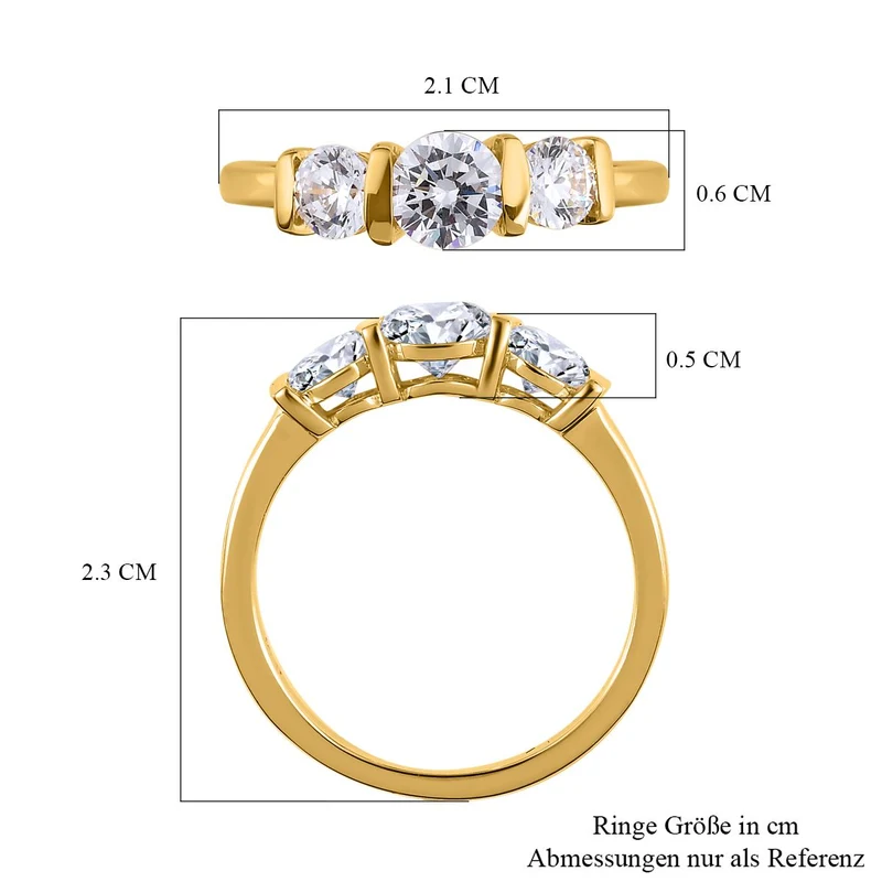 Zirkonia Ring, 925 Silber vergoldet, , ca. 1.78 ct