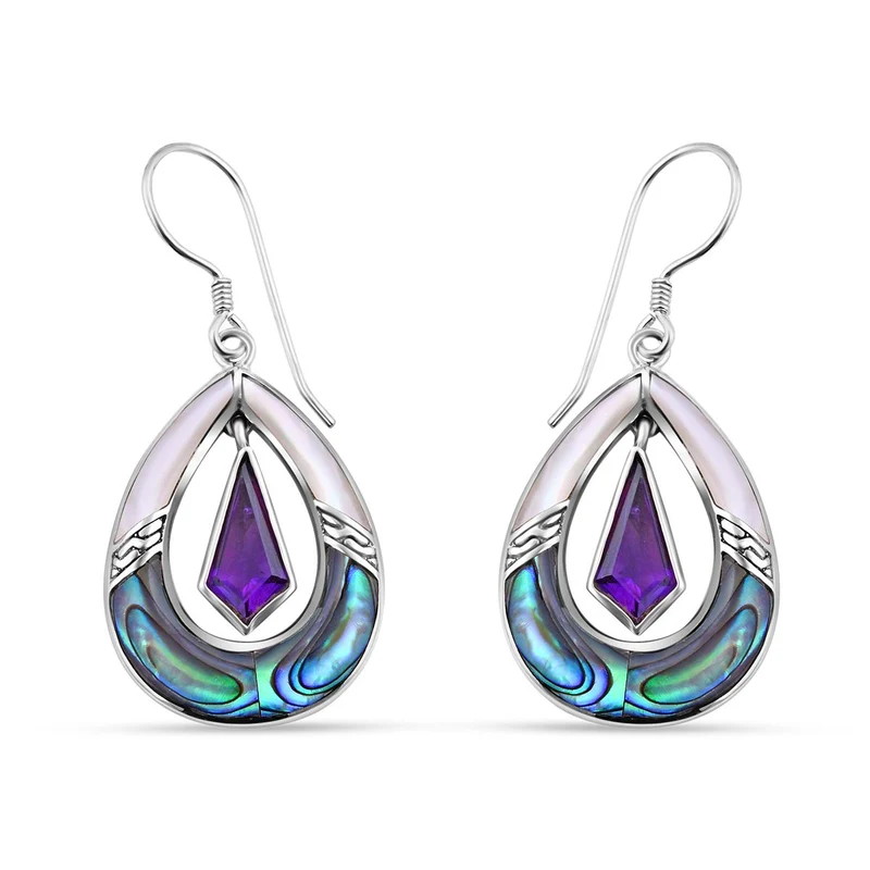 Royal Bali - Afrikanische Amethyst, Abalone Muschel Ohrringe 925 Silber