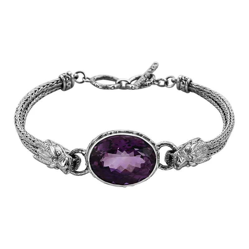 Royal Bali Kollektion- Afrikanisches Amethyst-Armband, 19cm, 925 Silber - 26,22 ct.