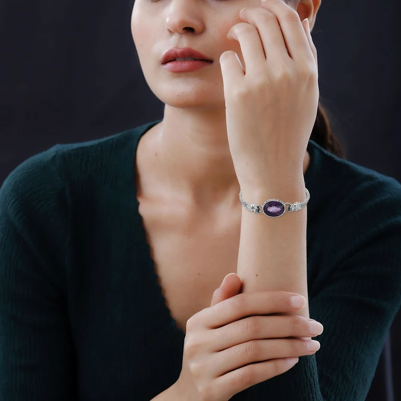 Royal Bali Kollektion- Afrikanisches Amethyst-Armband, 19cm, 925 Silber - 26,22 ct.