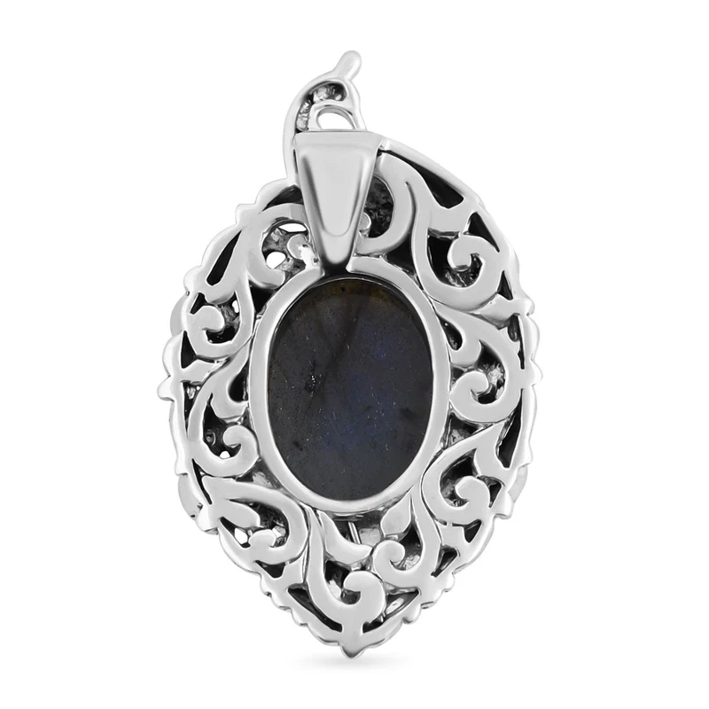 Labradorit, Rhodolith Granat Anhänger 925 Silber ca. 10.06 ct