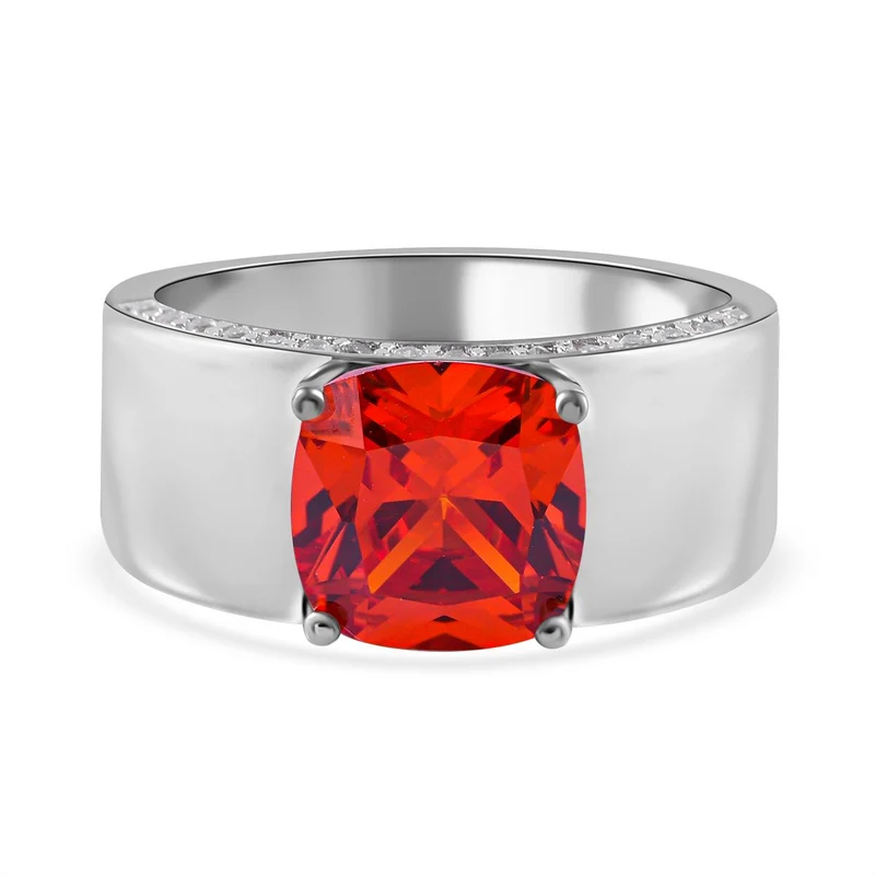 LUSTRO STELLA - Orange Zirkonia, weißer Zirkonia Ring, 925 Silber rhodiniert ca. 6.49 ct