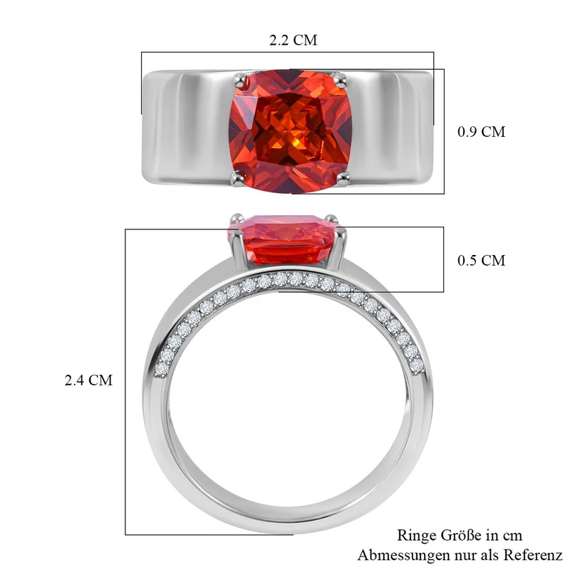 LUSTRO STELLA - Orange Zirkonia, weißer Zirkonia Ring, 925 Silber rhodiniert ca. 6.49 ct