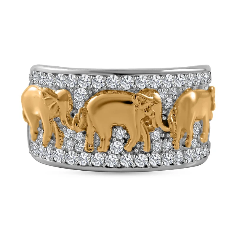 LUSTRO STELLA - Weißer Zirkonia Ring, 925 Silber, , Elefantenmuster, ca. 1.51 ct