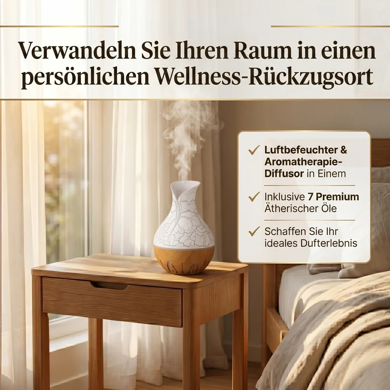LIVMORE Luftbefeuchter und Aromadiffusor mit 7 ätherischen Ölen, LED Farbwechsel, 200 ml, Braun