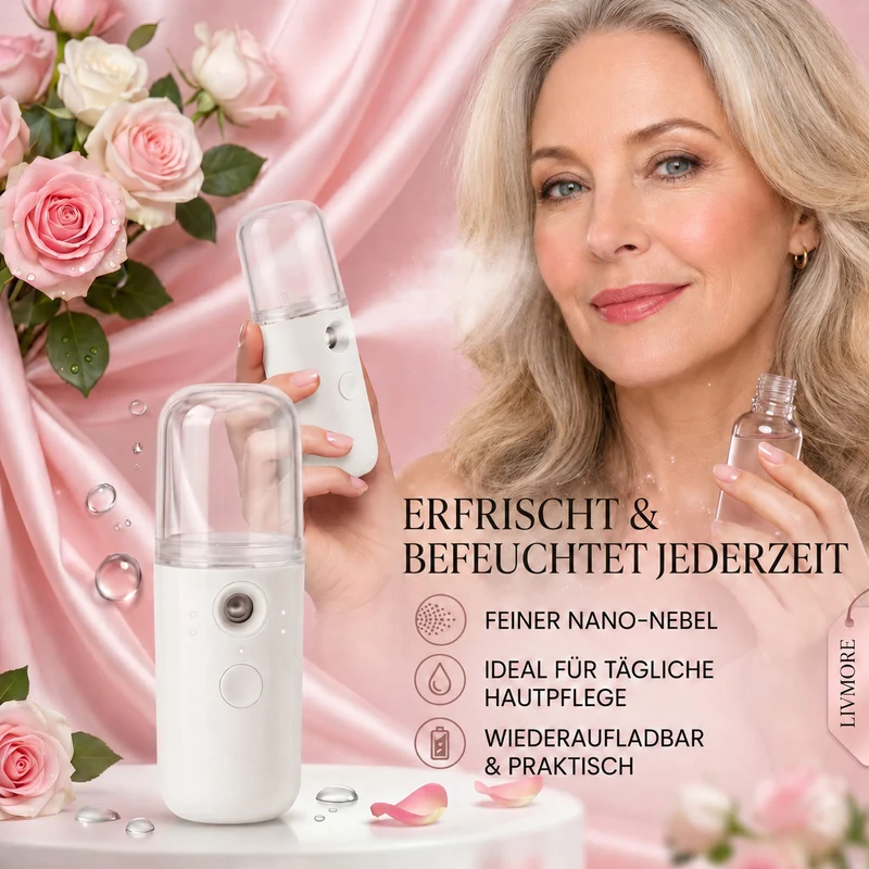 LIVMORE - Mini-Nano-Feuchtigkeitsspray-, wiederaufladbar, 20 ml, Rosa