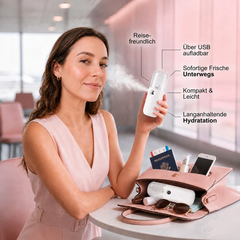 LIVMORE - Mini-Nano-Feuchtigkeitsspray-, wiederaufladbar, 20 ml, Rosa