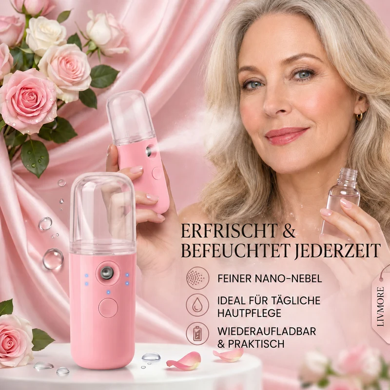 LIVMORE - Mini-Nano-Feuchtigkeitsspray-, wiederaufladbar, 20 ml, Rosa