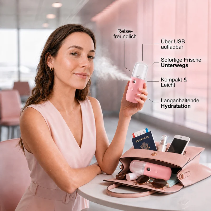 LIVMORE - Mini-Nano-Feuchtigkeitsspray-, wiederaufladbar, 20 ml, Rosa