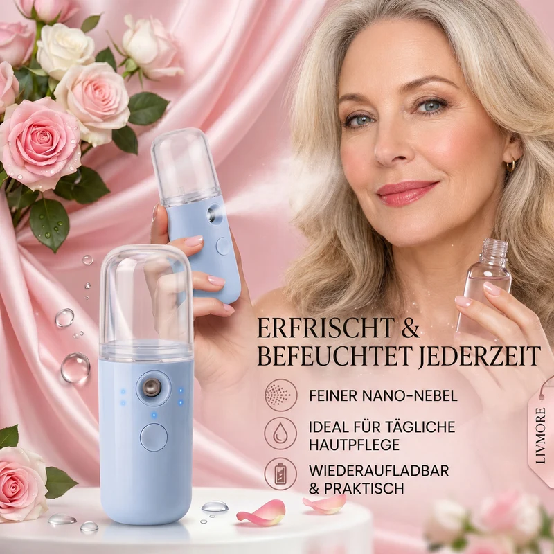LIVMORE - Mini-Nano-Feuchtigkeitsspray-, wiederaufladbar, 20 ml, Rosa