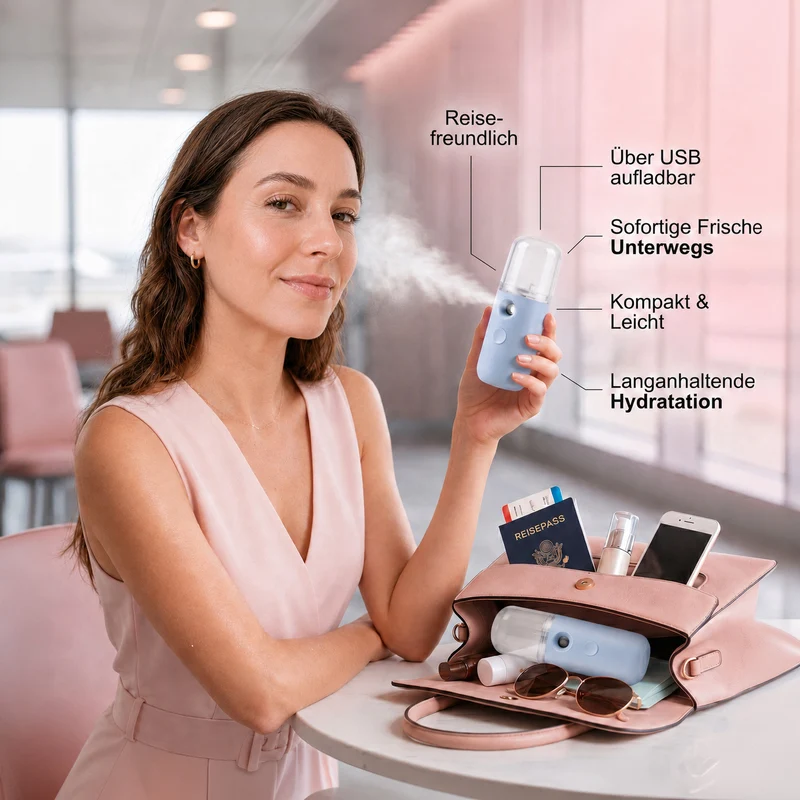 LIVMORE - Mini-Nano-Feuchtigkeitsspray-, wiederaufladbar, 20 ml, Rosa
